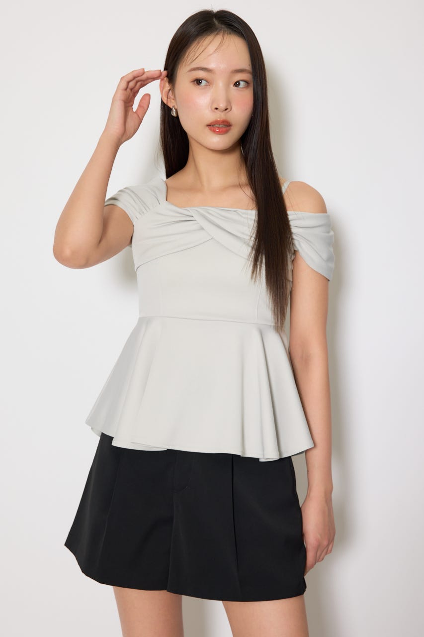 ワンショルペプラムカットトップス L/BLU FREE