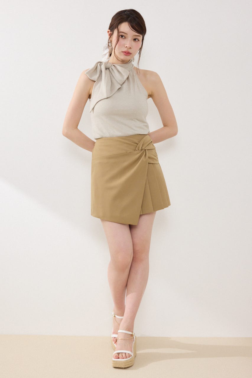 ラメフライスリボンネックトップス BEG FREE