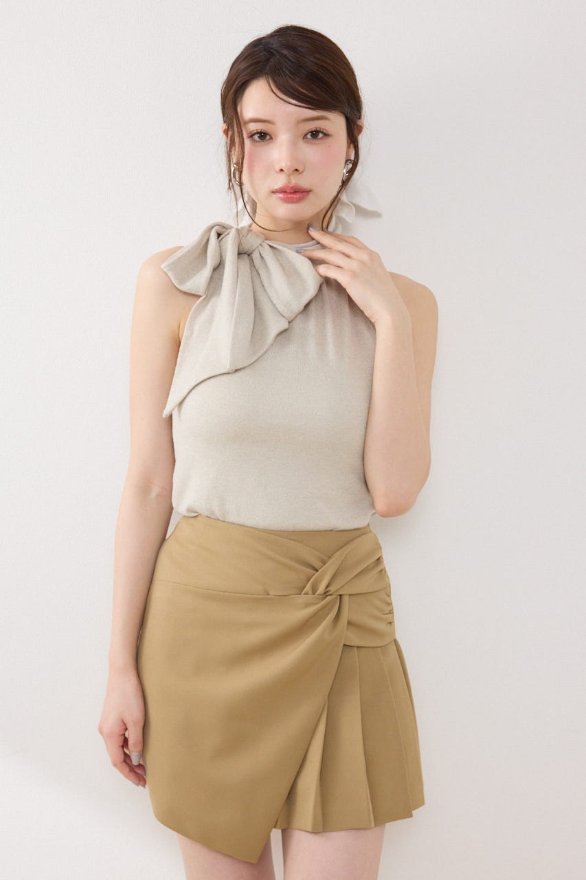 ラメフライスリボンネックトップス BEG FREE