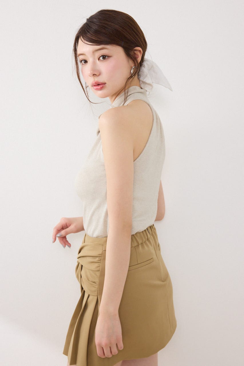 ラメフライスリボンネックトップス BEG FREE