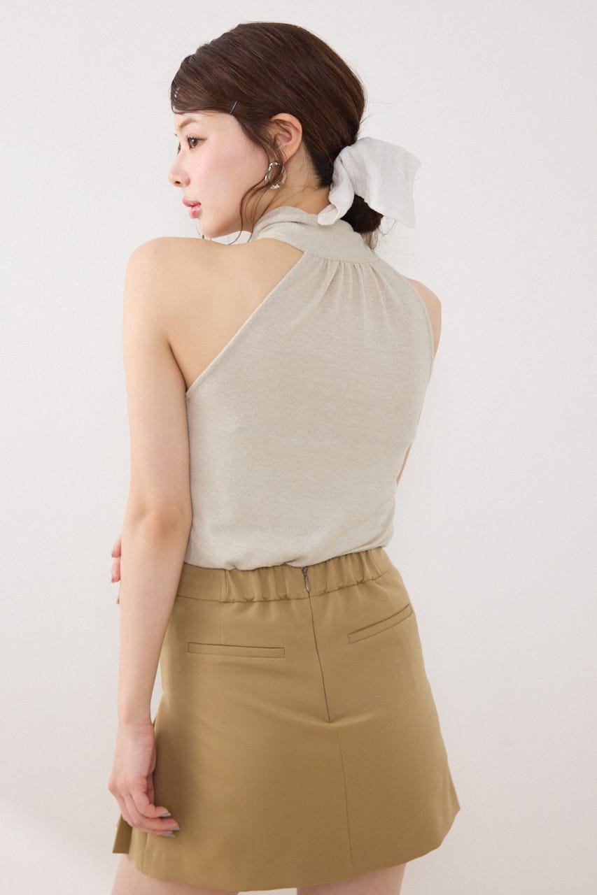 ラメフライスリボンネックトップス BEG FREE