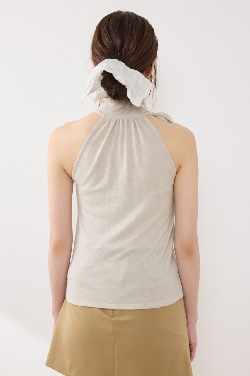 ラメフライスリボンネックトップス BEG FREE