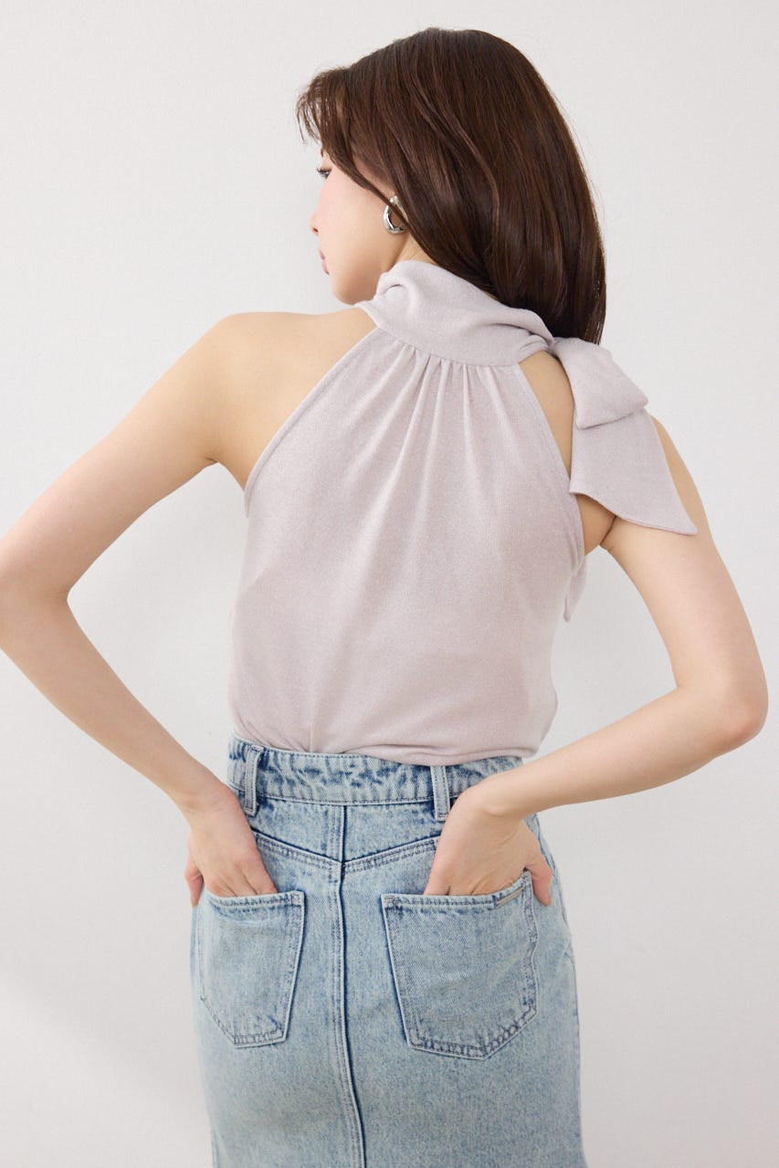 【GirlsAward着用アイテム】ラメフライスリボンネックトップス PNK FREE