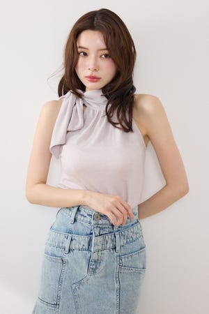 【GirlsAward着用アイテム】ラメフライスリボンネックトップス