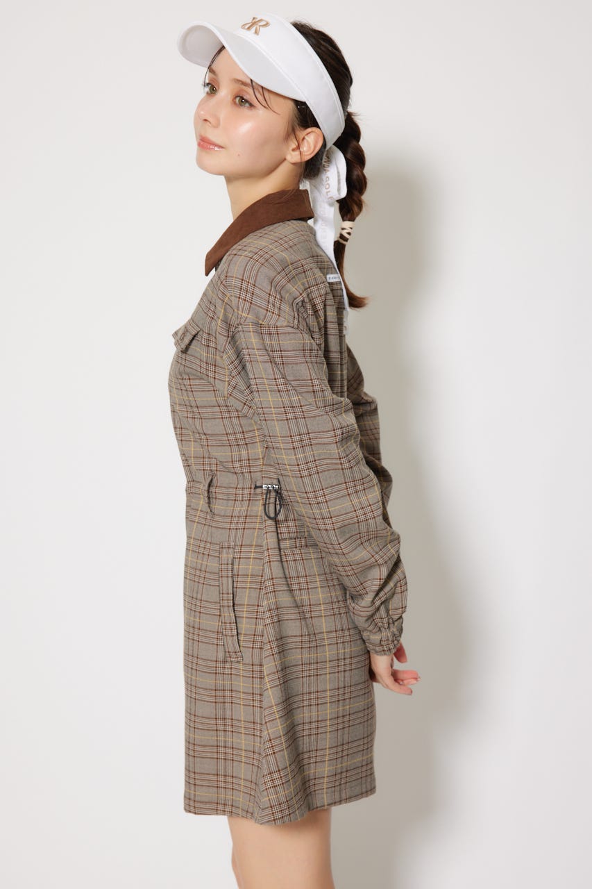 RIENDA GOLF ギンガムチェックドロストOP リエンダゴルフ RI ギンガムチェックドロスト半袖ワンピース