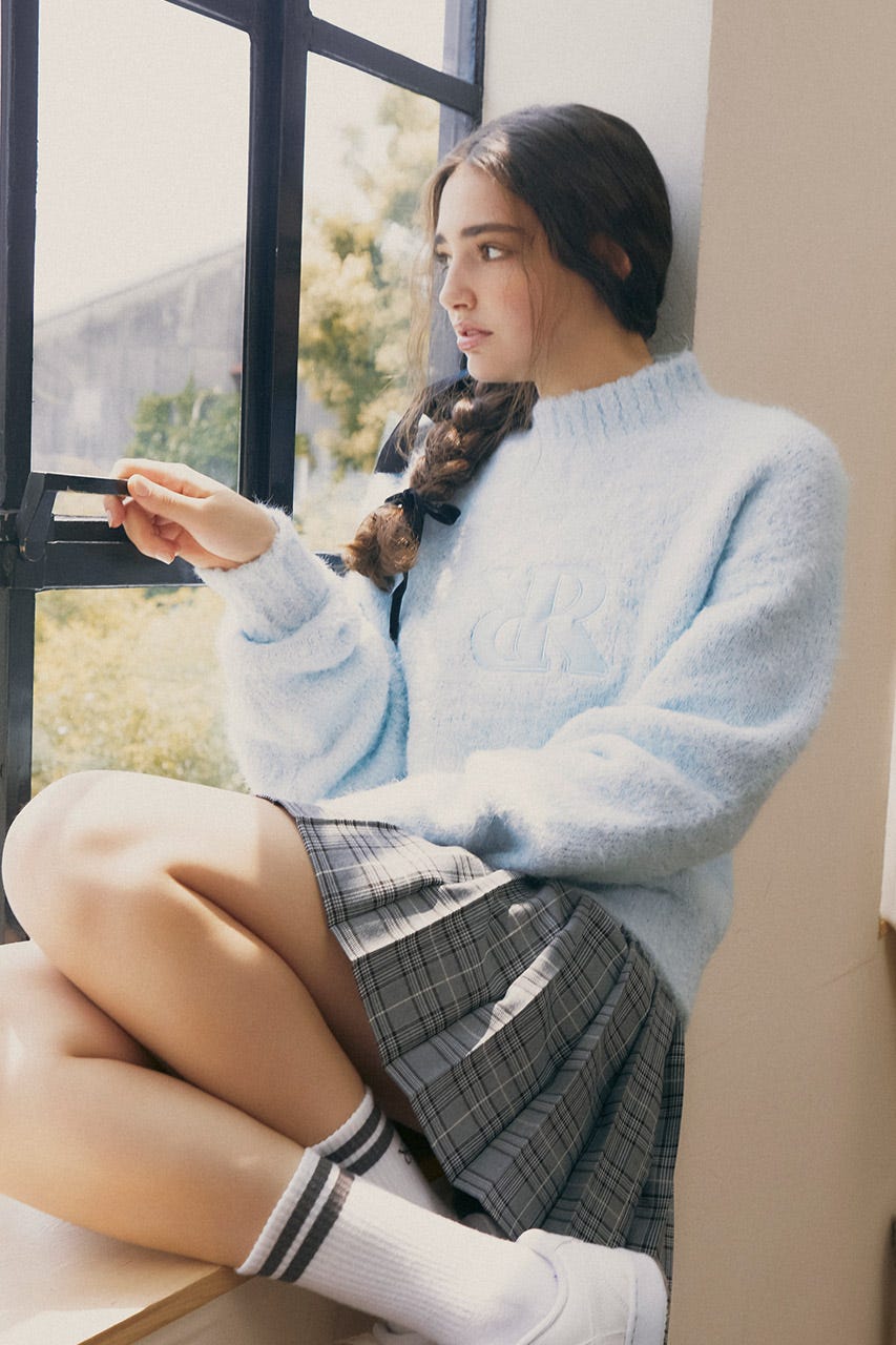 【一部店舗・WEB限定】【RIENDA GOLF】フェイクレザーロゴシャギーニットトップス BLU S