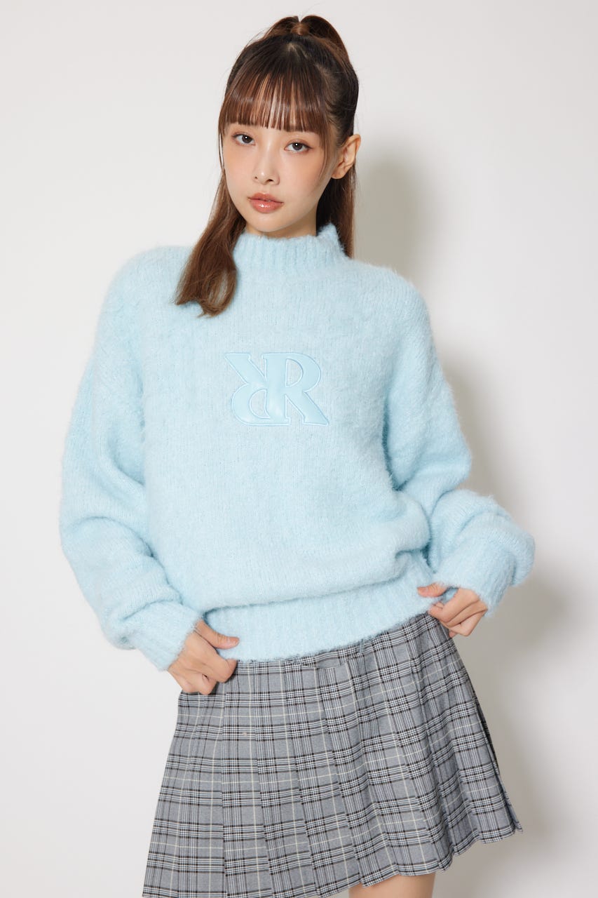 【一部店舗・WEB限定】【RIENDA GOLF】フェイクレザーロゴシャギーニットトップス BLU S