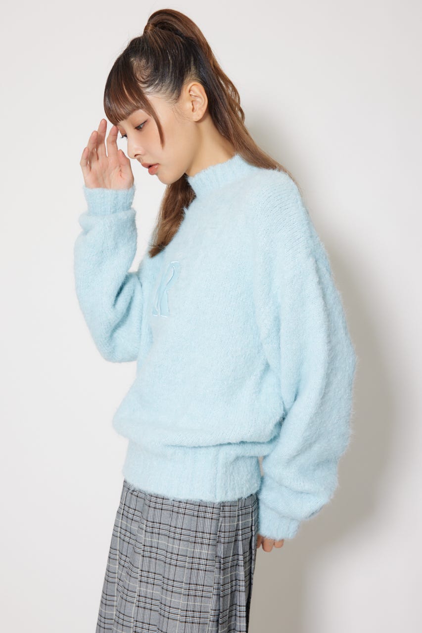 【一部店舗・WEB限定】【RIENDA GOLF】フェイクレザーロゴシャギーニットトップス BLU S