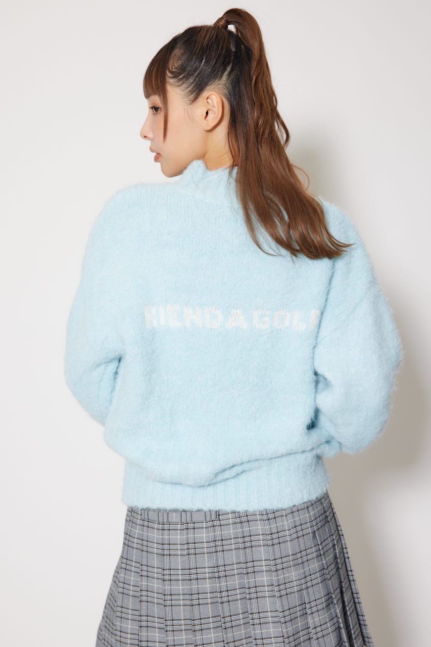 【一部店舗・WEB限定】【RIENDA GOLF】フェイクレザーロゴシャギーニットトップス BLU S