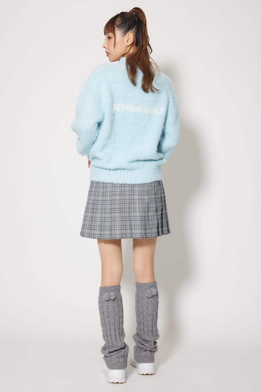 【一部店舗・WEB限定】【RIENDA GOLF】フェイクレザーロゴシャギーニットトップス BLU S