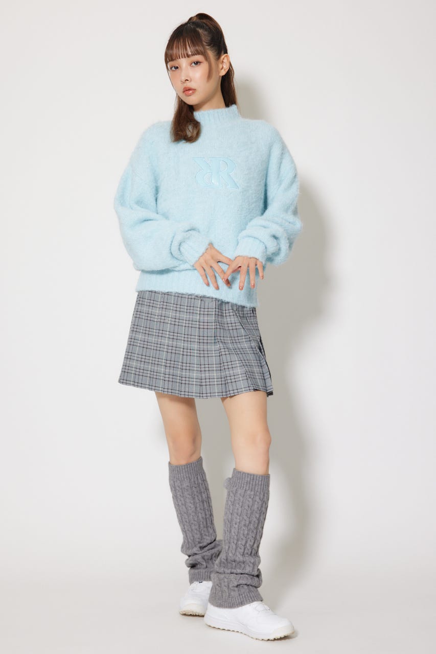 【一部店舗・WEB限定】【RIENDA GOLF】フェイクレザーロゴシャギーニットトップス BLU S