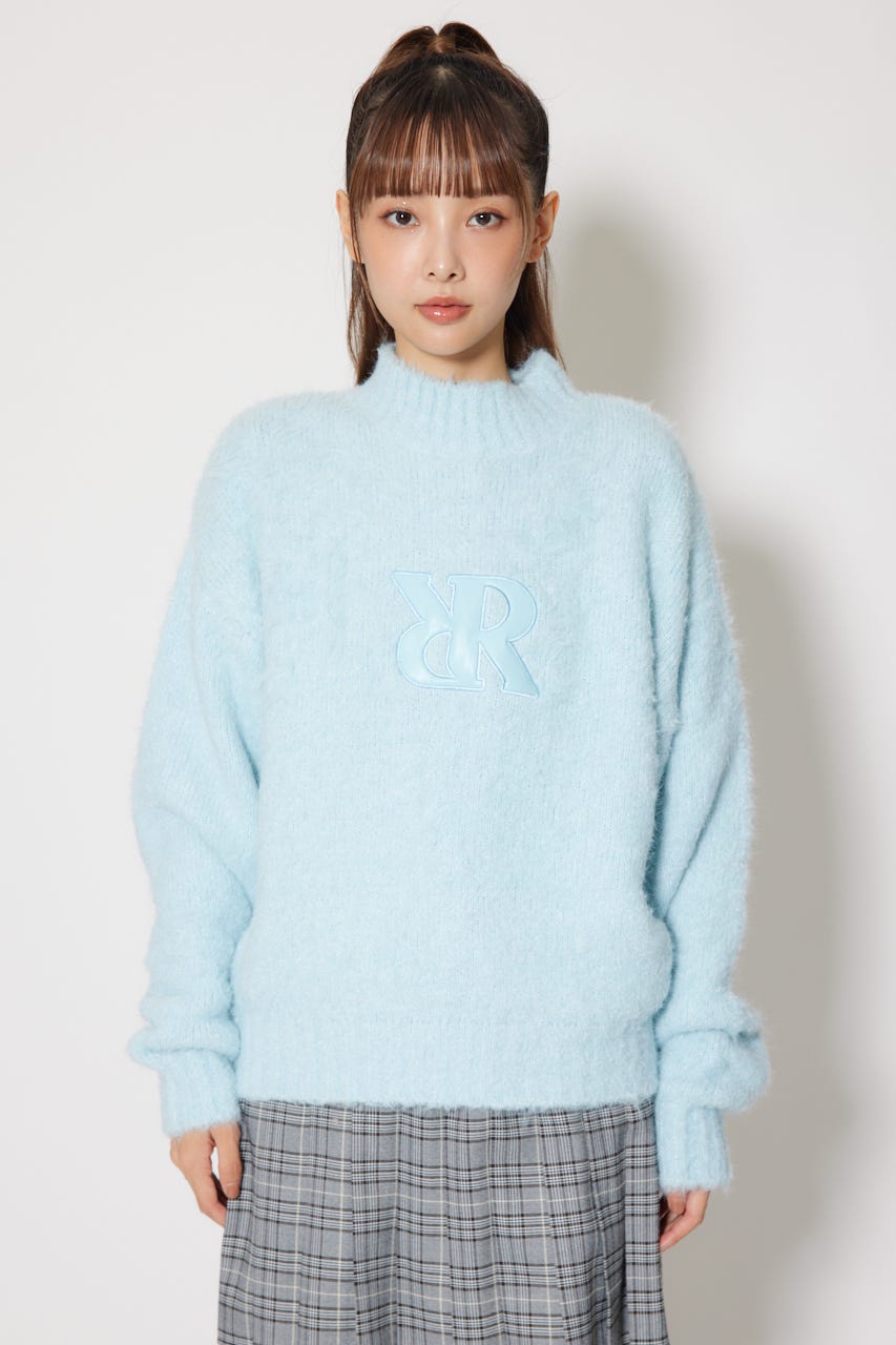 【一部店舗・WEB限定】【RIENDA GOLF】フェイクレザーロゴシャギーニットトップス BLU S