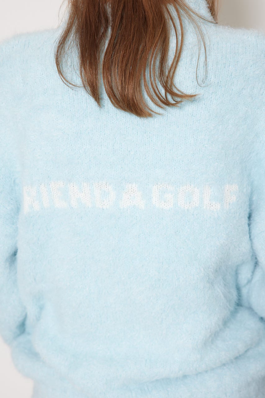 【一部店舗・WEB限定】【RIENDA GOLF】フェイクレザーロゴシャギーニットトップス BLU S