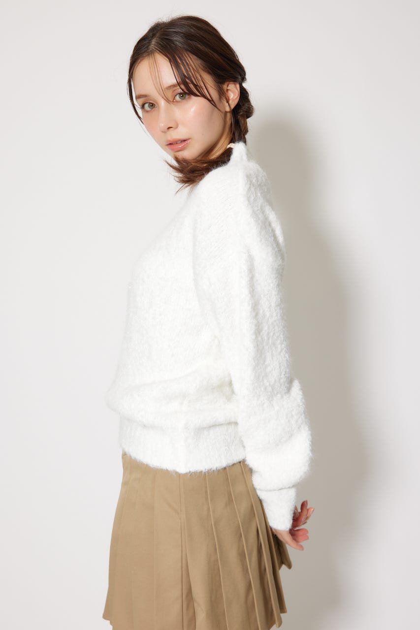 【一部店舗・WEB限定】【RIENDA GOLF】フェイクレザーロゴシャギーニットトップス IVOY M