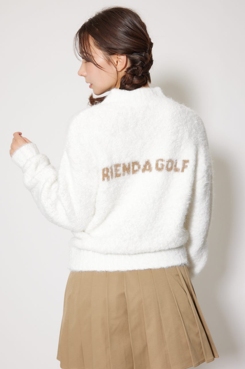 【一部店舗・WEB限定】【RIENDA GOLF】フェイクレザーロゴシャギーニットトップス IVOY M