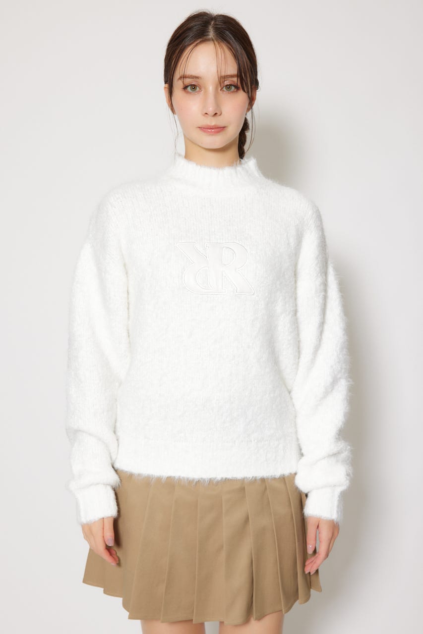 【一部店舗・WEB限定】【RIENDA GOLF】フェイクレザーロゴシャギーニットトップス IVOY M