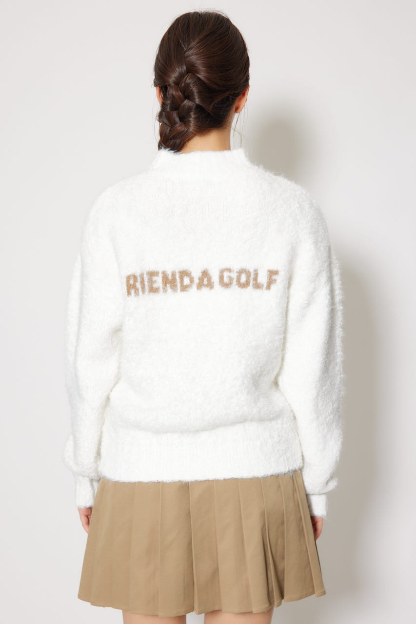 【一部店舗・WEB限定】【RIENDA GOLF】フェイクレザーロゴシャギーニットトップス IVOY M