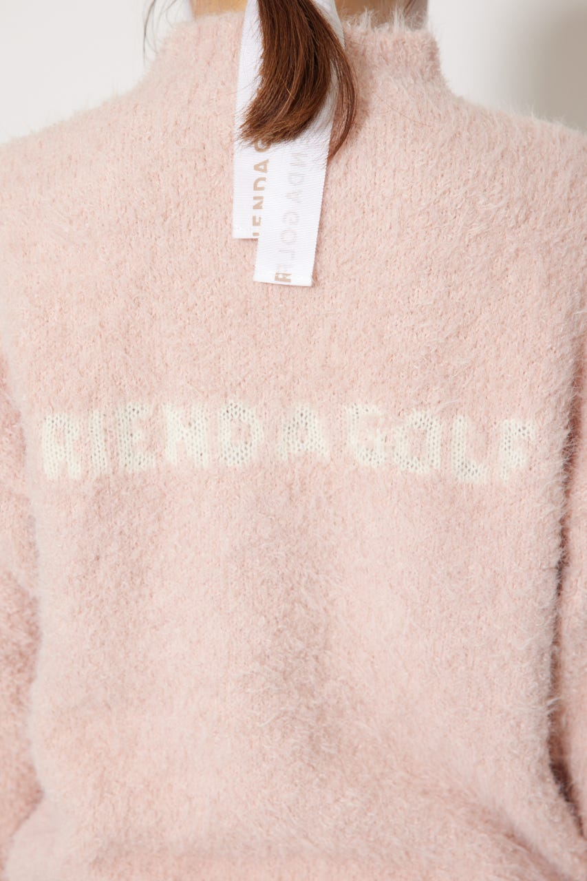 【一部店舗・WEB限定】【RIENDA GOLF】フェイクレザーロゴシャギーニットトップス PNK M