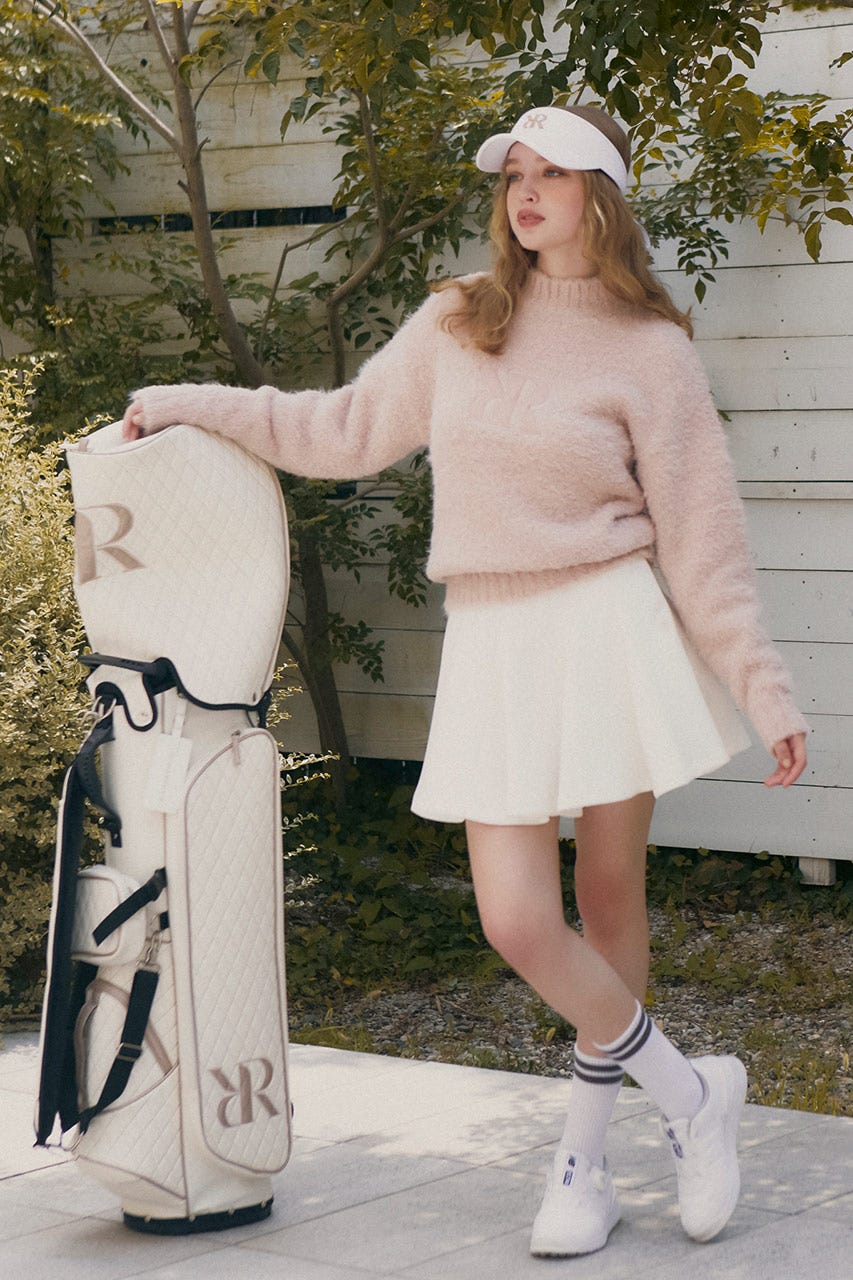 【一部店舗・WEB限定】【RIENDA GOLF】フェイクレザーロゴシャギーニットトップス PNK M