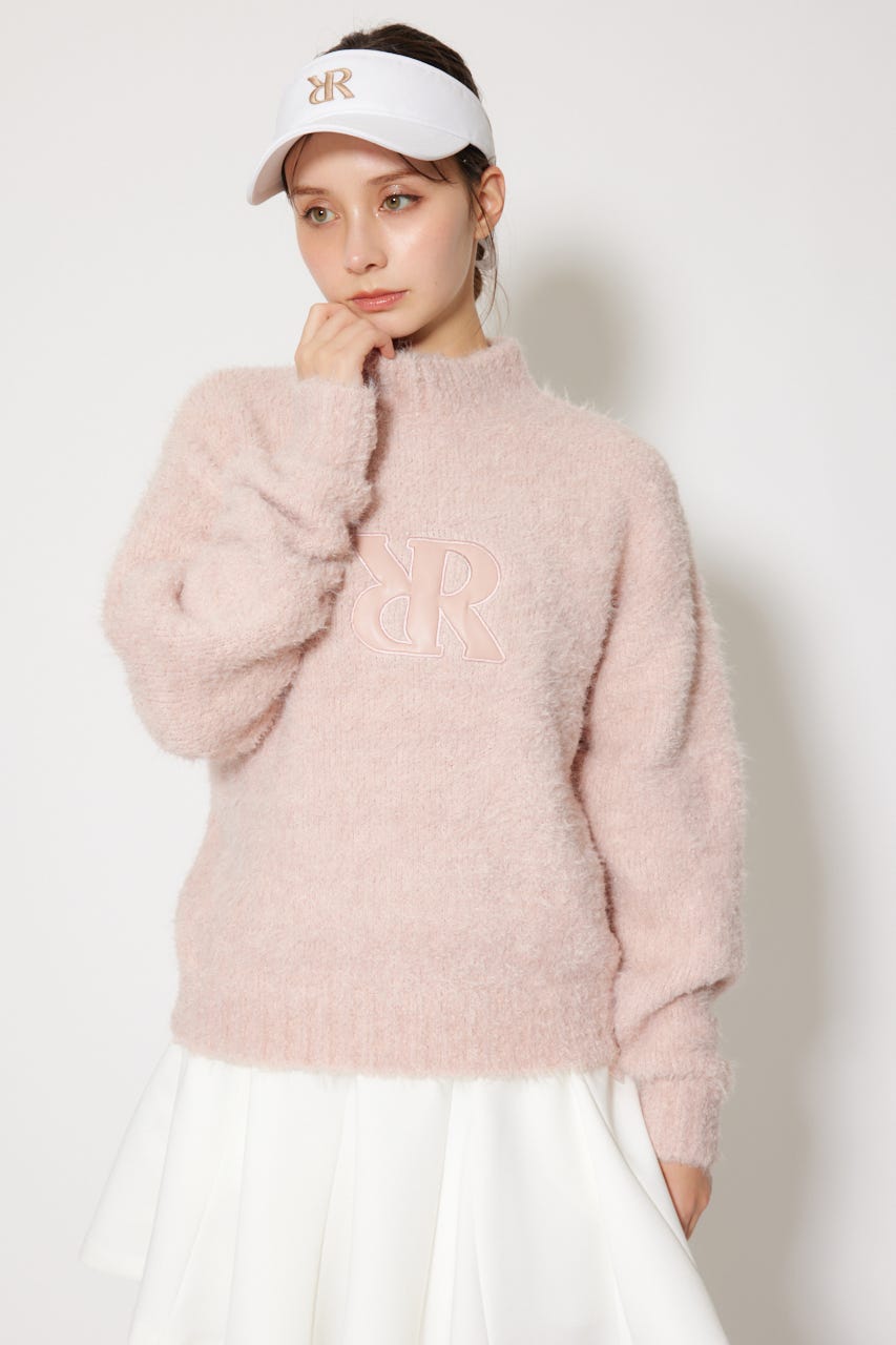 【一部店舗・WEB限定】【RIENDA GOLF】フェイクレザーロゴシャギーニットトップス PNK M