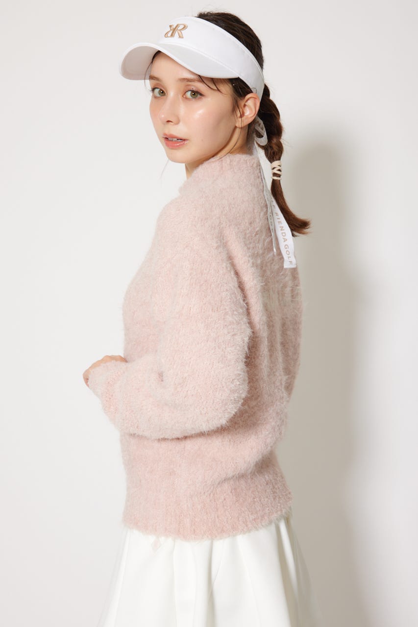 【一部店舗・WEB限定】【RIENDA GOLF】フェイクレザーロゴシャギーニットトップス PNK M