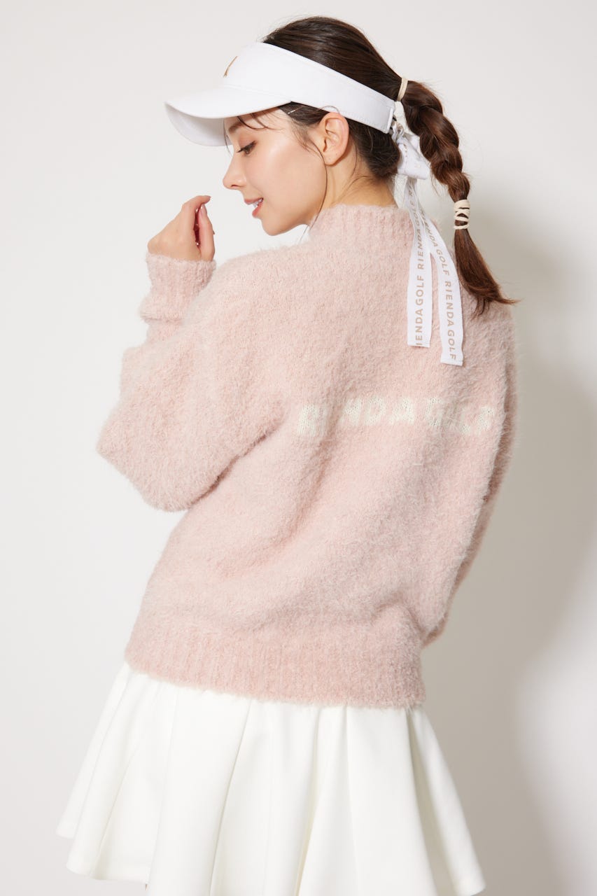 【一部店舗・WEB限定】【RIENDA GOLF】フェイクレザーロゴシャギーニットトップス PNK M