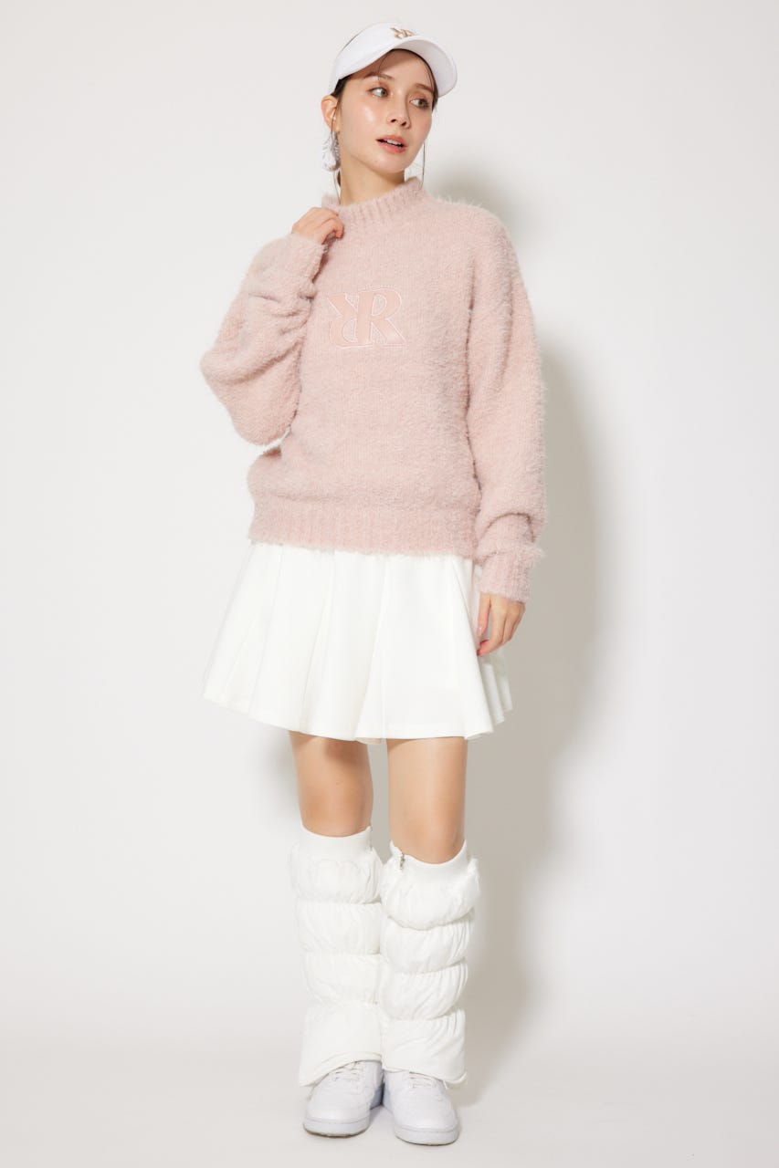 【一部店舗・WEB限定】【RIENDA GOLF】フェイクレザーロゴシャギーニットトップス PNK M