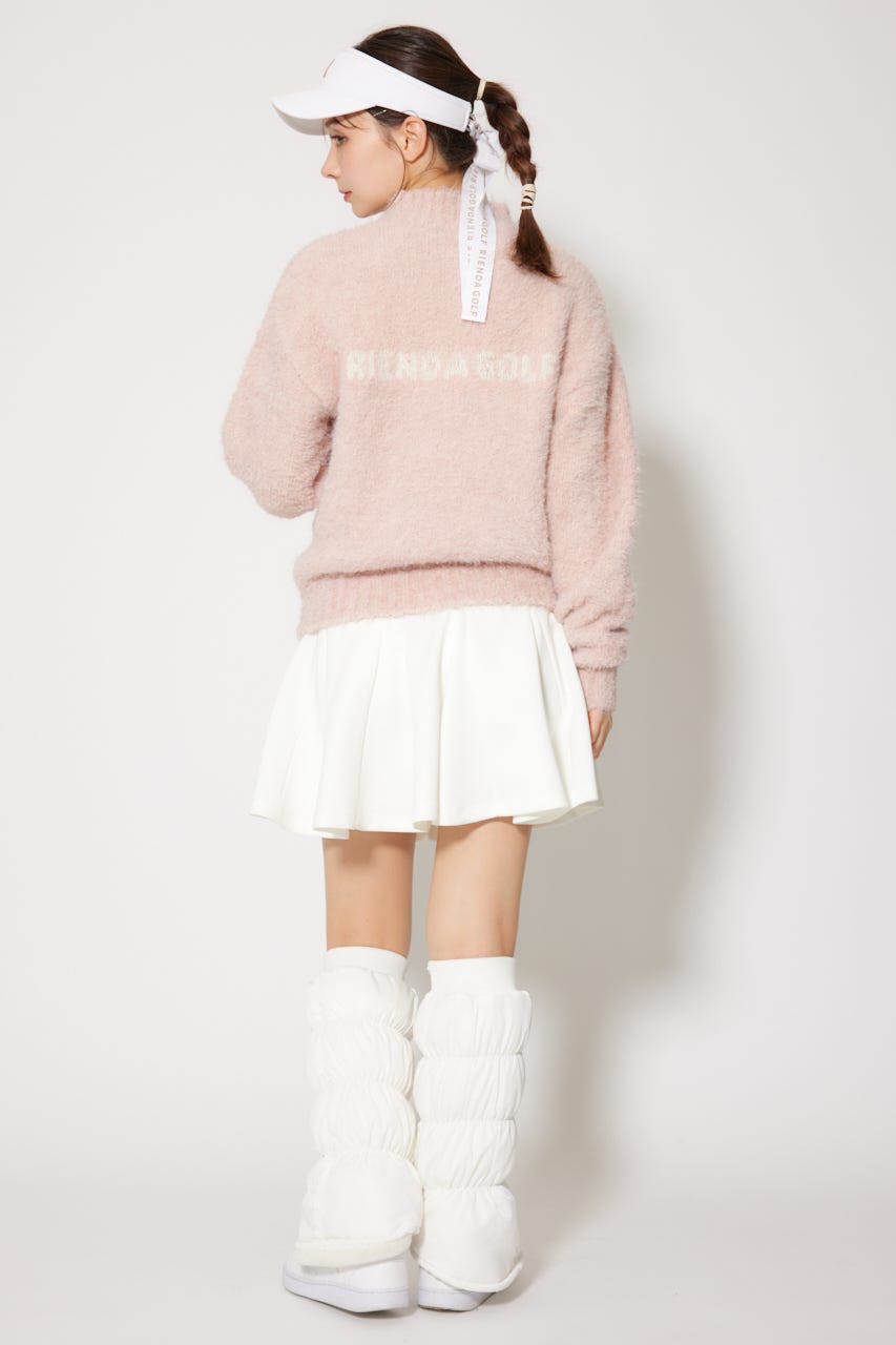 【一部店舗・WEB限定】【RIENDA GOLF】フェイクレザーロゴシャギーニットトップス PNK M