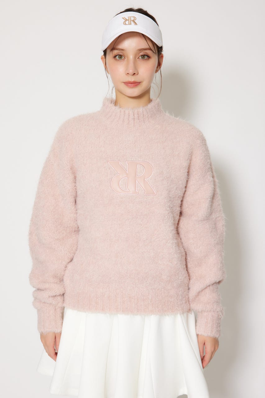 【一部店舗・WEB限定】【RIENDA GOLF】フェイクレザーロゴシャギーニットトップス PNK M