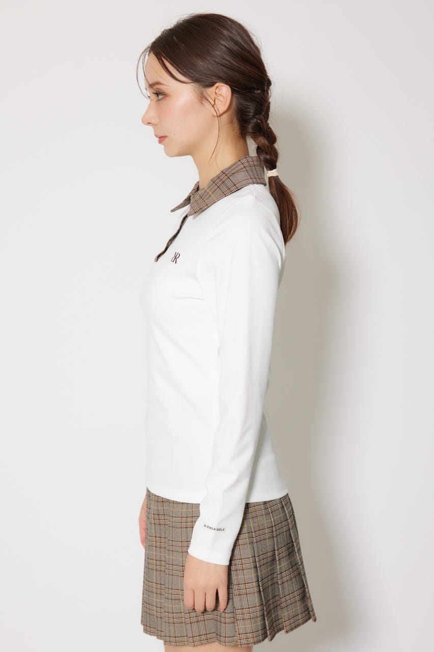 新発売！【RIENDA GOLF】襟付きコンパクトトップス 秋服 冬服　柄WHT RIENDA GOLF tシャツ 「RIENDA GOLF」襟付きコンパクトカット