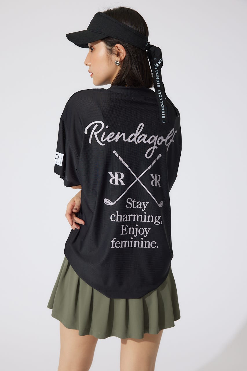 【一部店舗・WEB限定】【RIENDA GOLF】ロゴプリントルーズTシャツ BLK FREE