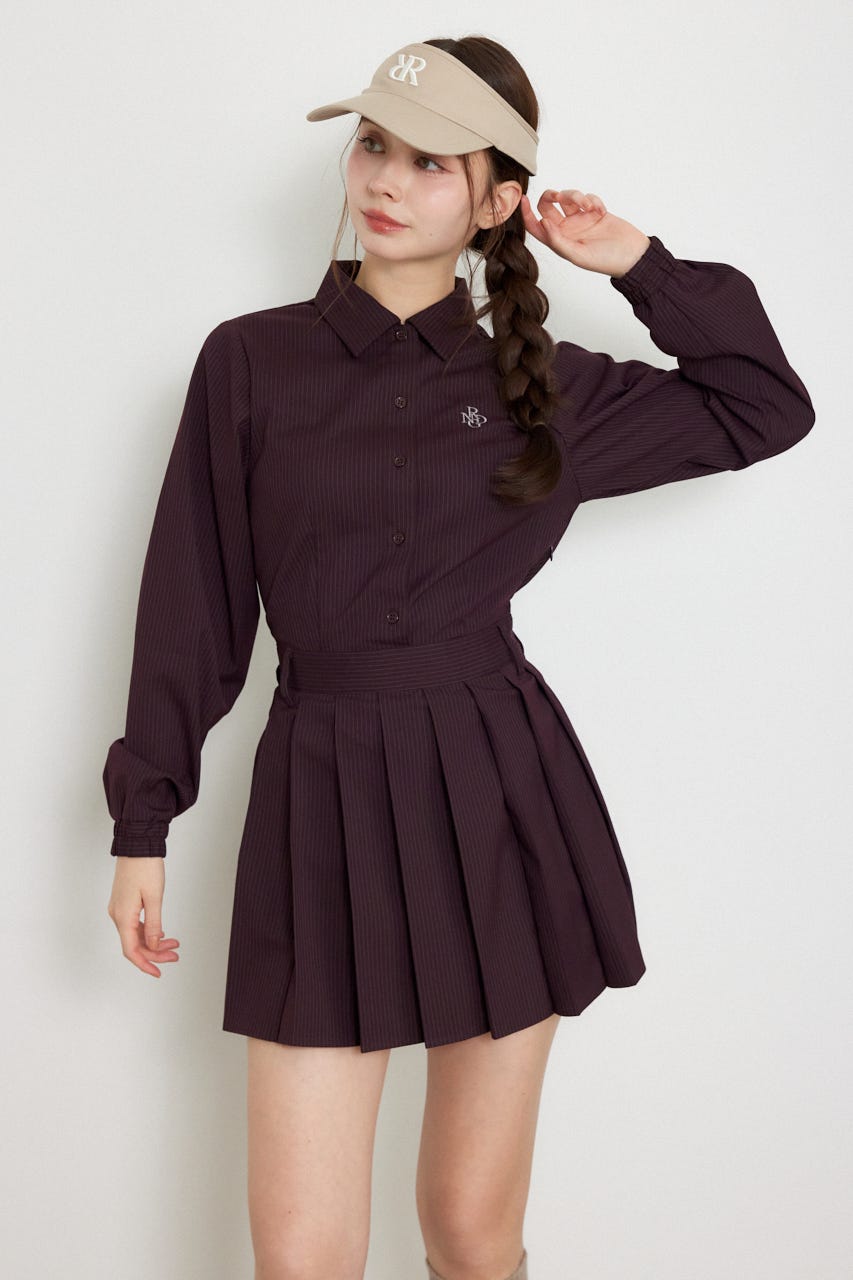 【一部店舗・WEB限定】【RIENDA GOLF】ピンストライププリーツシャツワンピース D/RED M