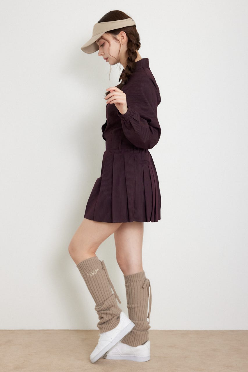 【一部店舗・WEB限定】【RIENDA GOLF】ピンストライププリーツシャツワンピース D/RED M