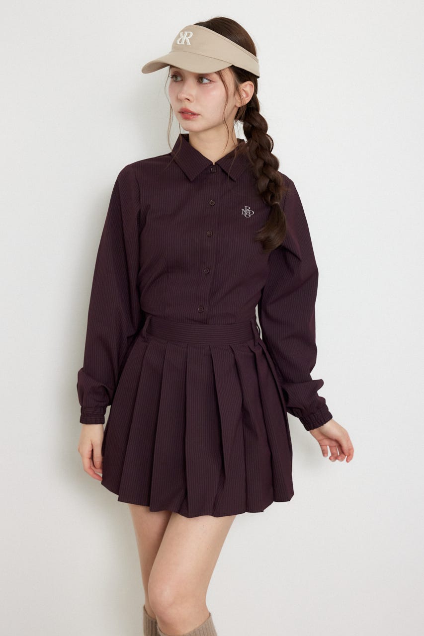 【一部店舗・WEB限定】【RIENDA GOLF】ピンストライププリーツシャツワンピース D/RED M