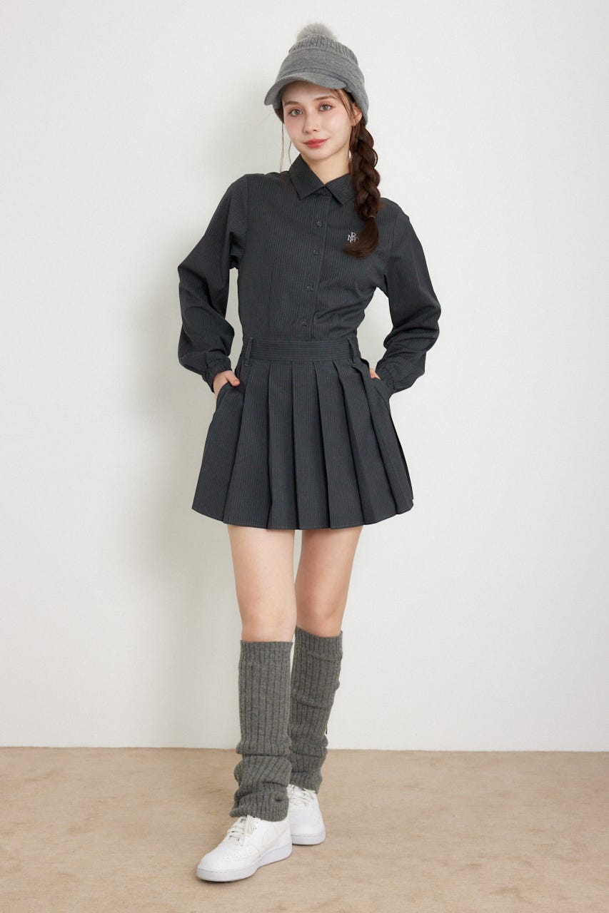 【一部店舗・WEB限定】【RIENDA GOLF】ピンストライププリーツシャツワンピース GRY M