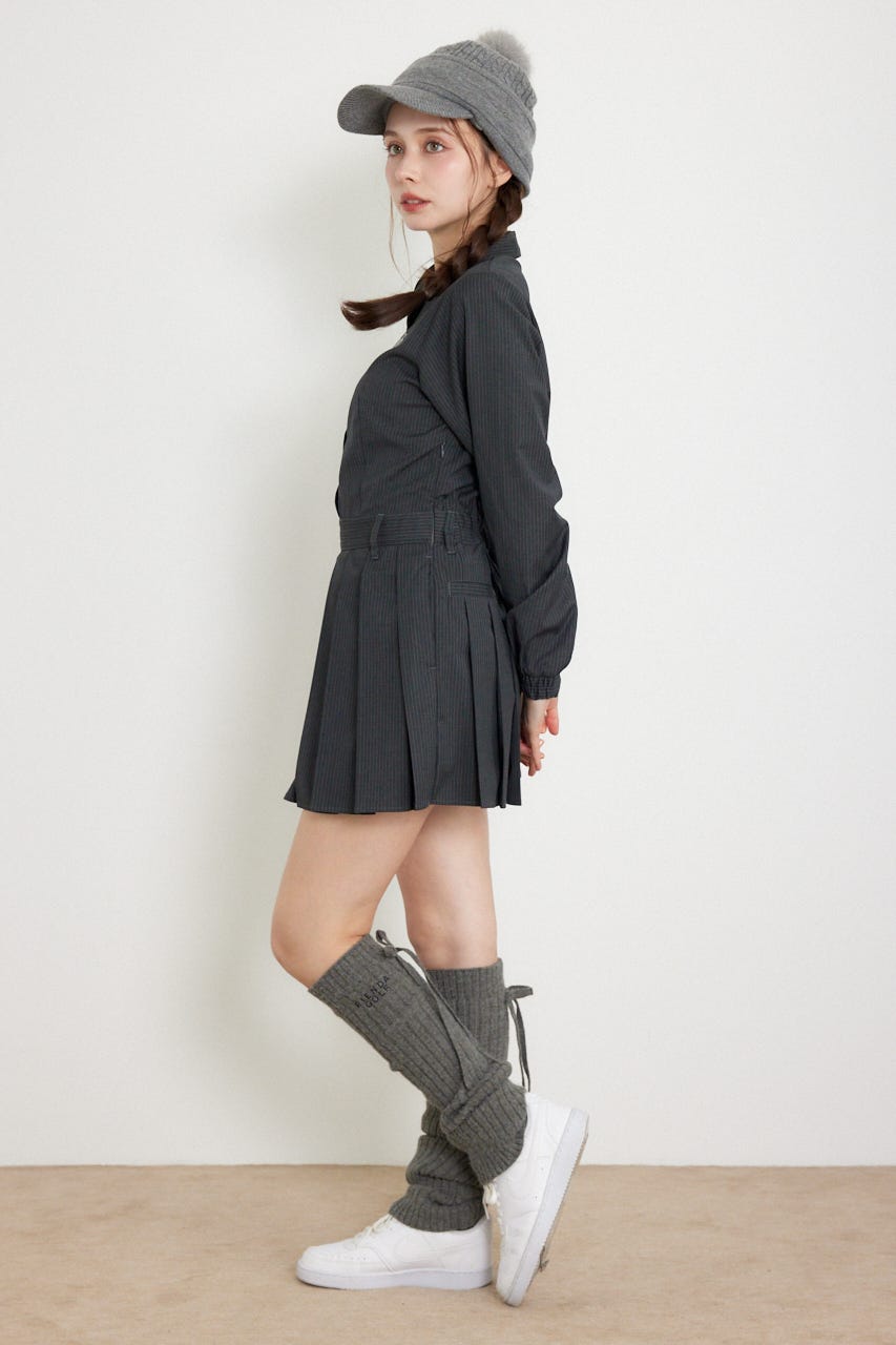 【一部店舗・WEB限定】【RIENDA GOLF】ピンストライププリーツシャツワンピース GRY M