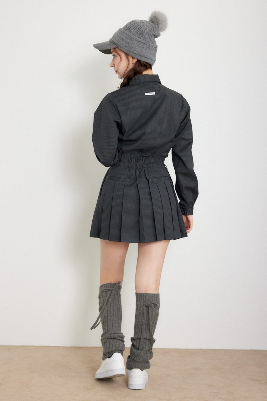 【一部店舗・WEB限定】【RIENDA GOLF】ピンストライププリーツシャツワンピース GRY M