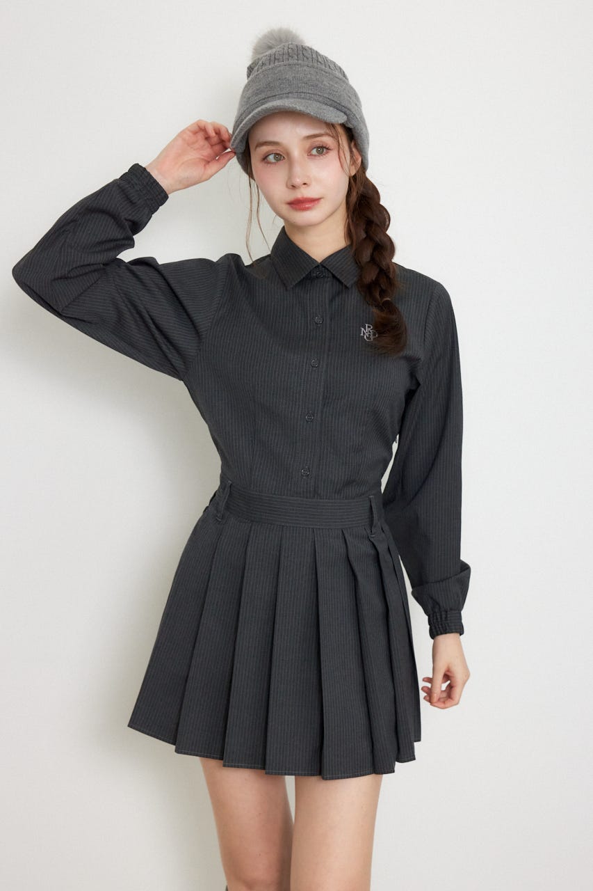 【一部店舗・WEB限定】【RIENDA GOLF】ピンストライププリーツシャツワンピース GRY M