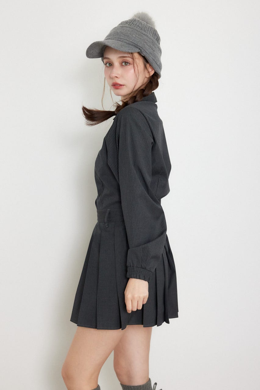 【一部店舗・WEB限定】【RIENDA GOLF】ピンストライププリーツシャツワンピース GRY M