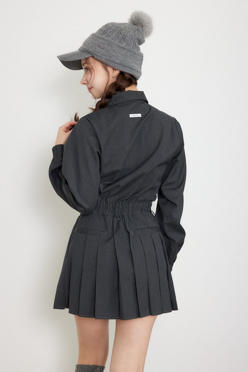 【一部店舗・WEB限定】【RIENDA GOLF】ピンストライププリーツシャツワンピース GRY M