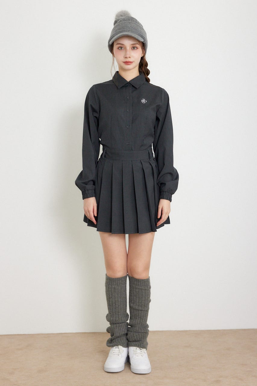 【一部店舗・WEB限定】【RIENDA GOLF】ピンストライププリーツシャツワンピース GRY M