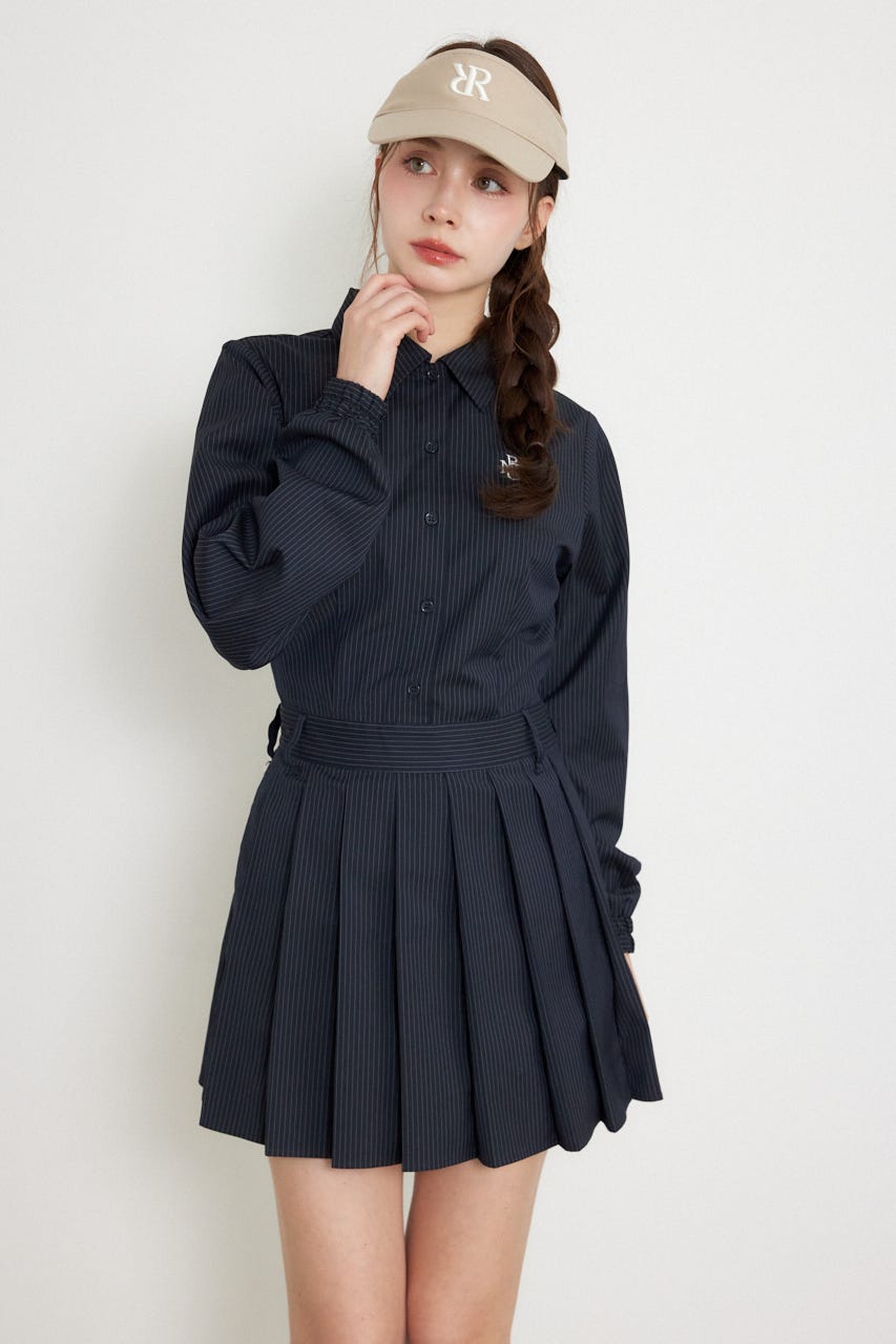 【一部店舗・WEB限定】【RIENDA GOLF】ピンストライププリーツシャツワンピース NVY S
