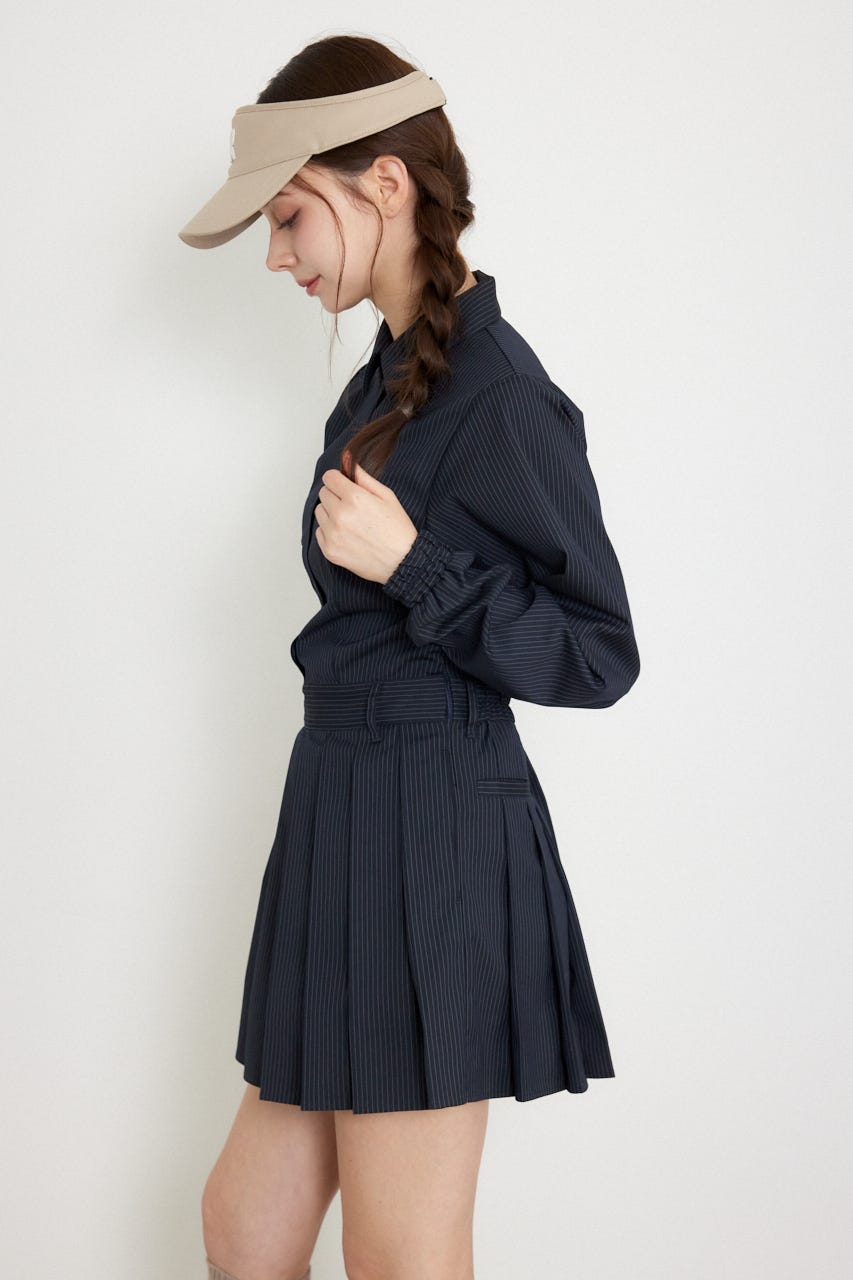 【一部店舗・WEB限定】【RIENDA GOLF】ピンストライププリーツシャツワンピース NVY S