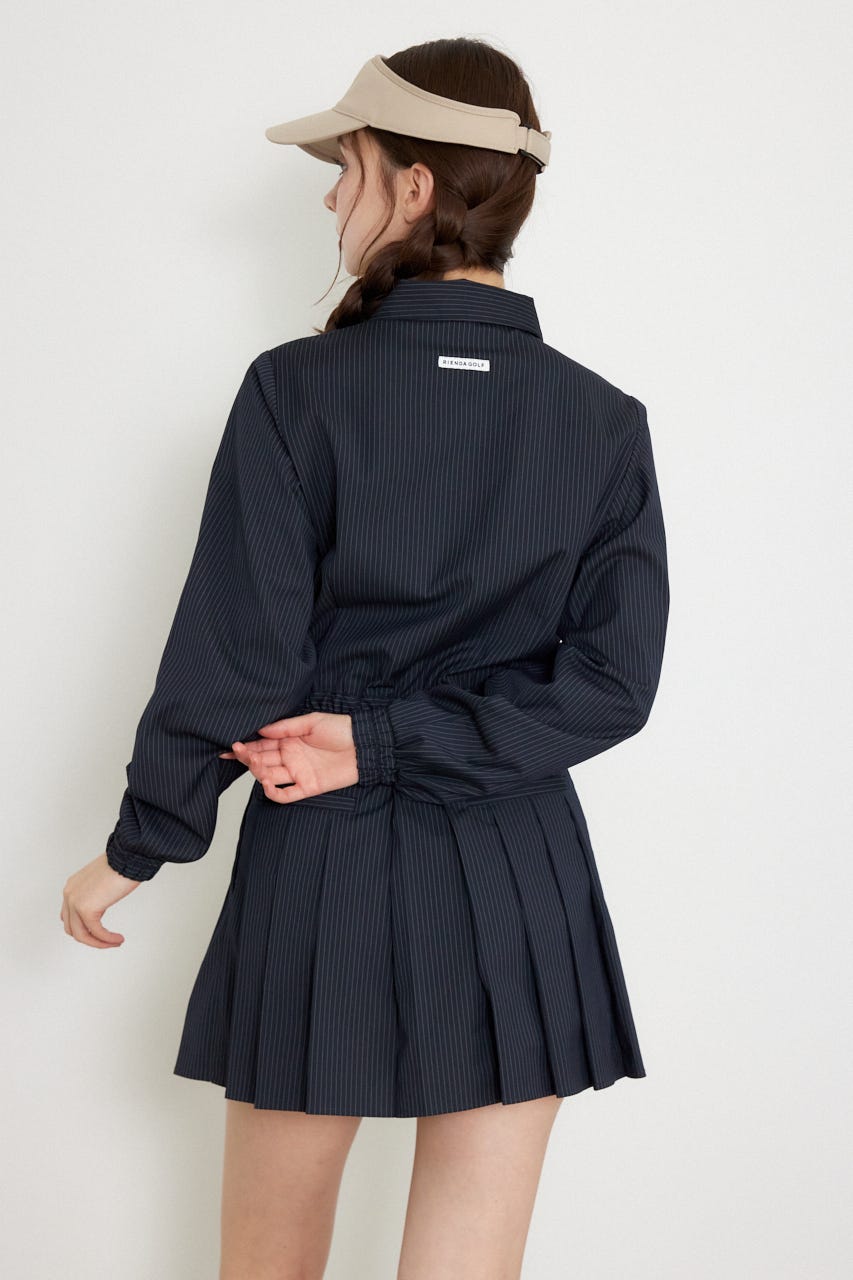 【一部店舗・WEB限定】【RIENDA GOLF】ピンストライププリーツシャツワンピース NVY S