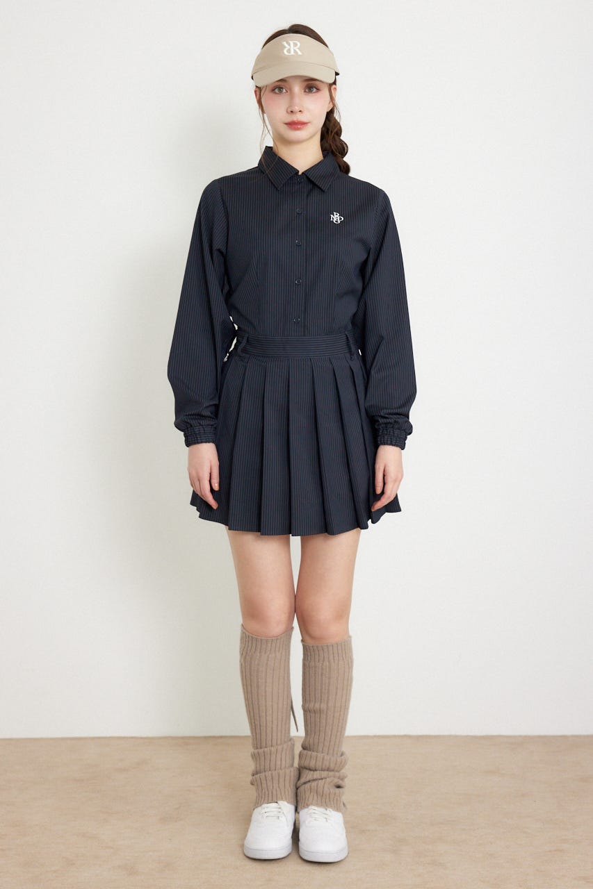 【一部店舗・WEB限定】【RIENDA GOLF】ピンストライププリーツシャツワンピース NVY S