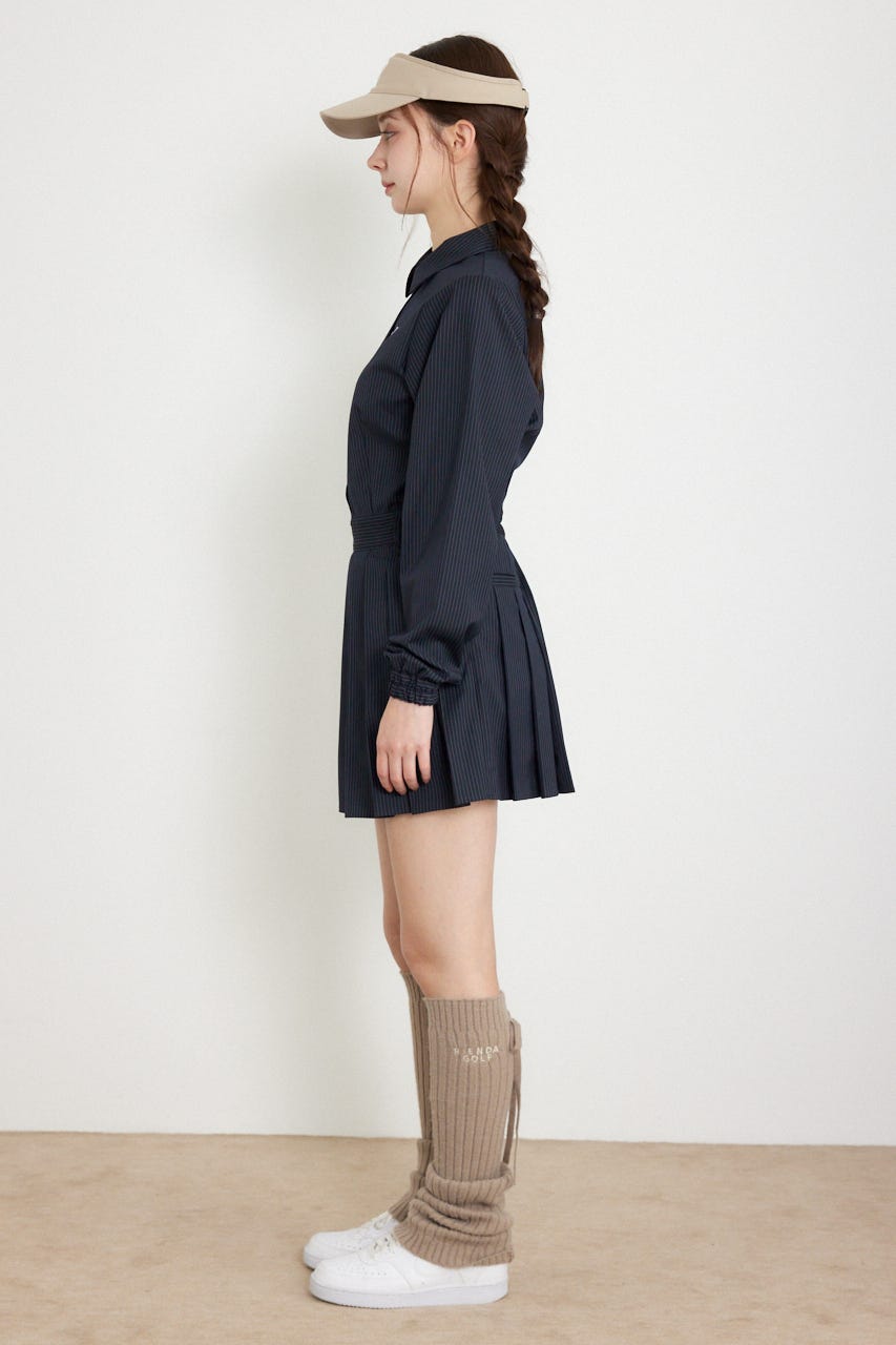 【一部店舗・WEB限定】【RIENDA GOLF】ピンストライププリーツシャツワンピース NVY S