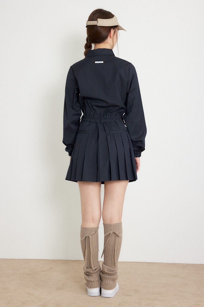 【一部店舗・WEB限定】【RIENDA GOLF】ピンストライププリーツシャツワンピース NVY S