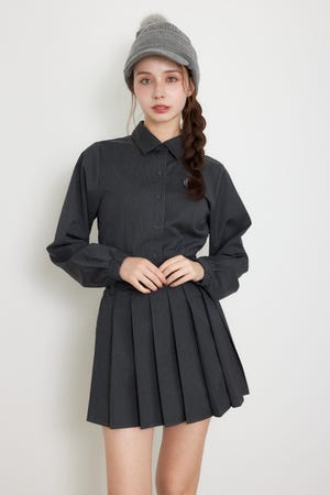 【一部店舗・WEB限定】【RIENDA GOLF】ピンストライププリーツシャツワンピース