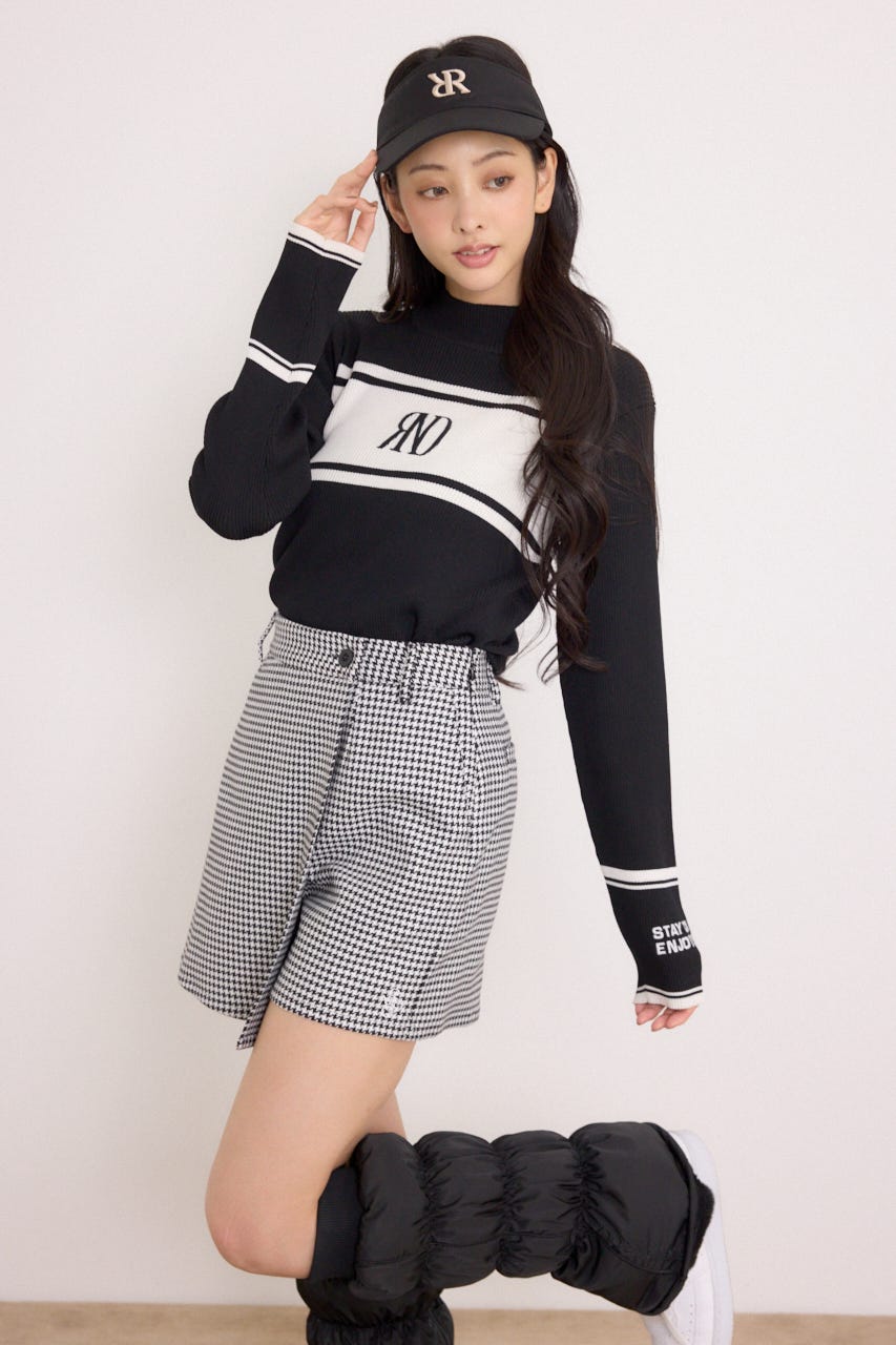 【一部店舗・WEB限定】【RIENDA GOLF】ハイネックRNDロゴリブニットトップス BLK S
