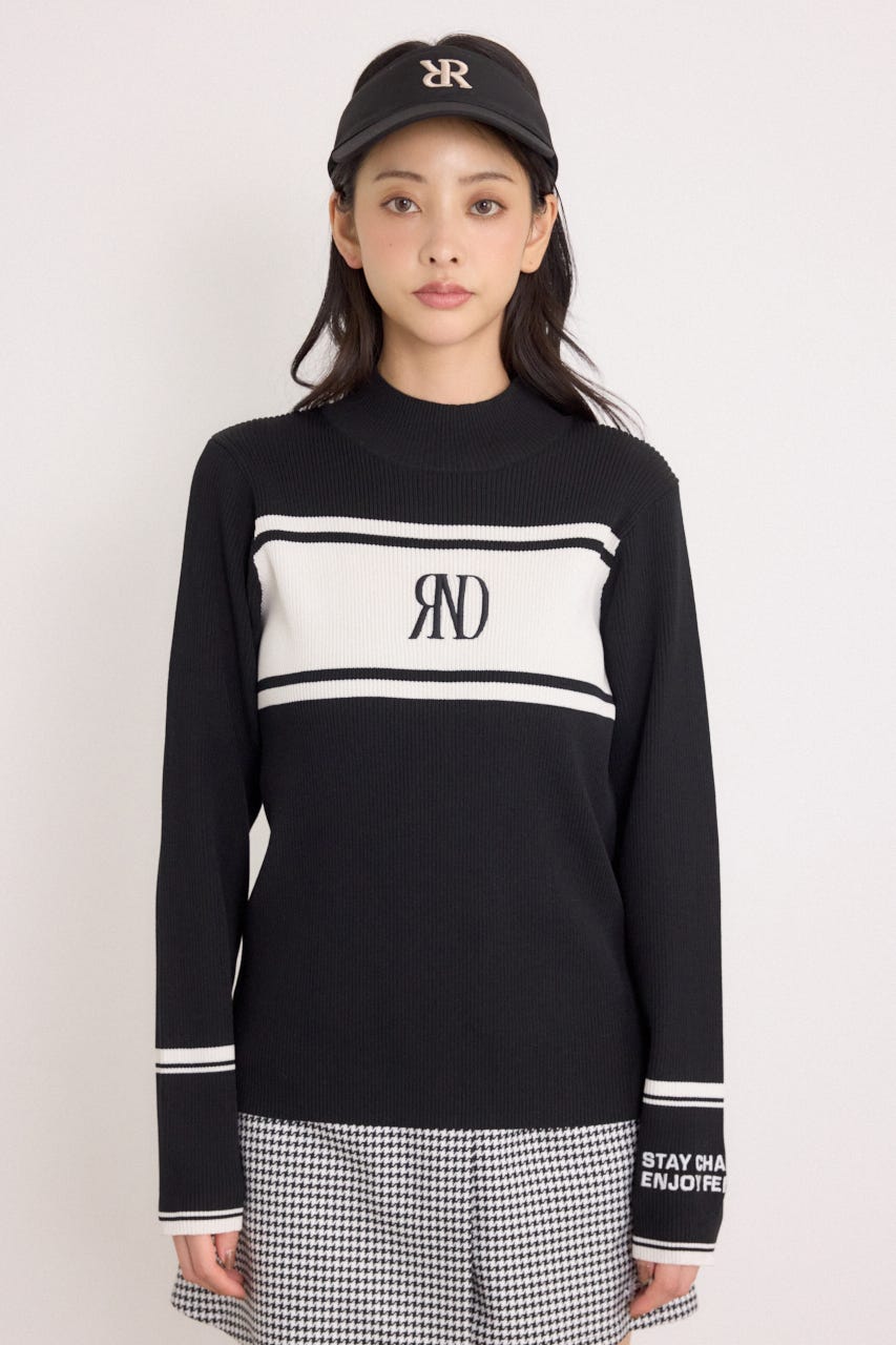 【一部店舗・WEB限定】【RIENDA GOLF】ハイネックRNDロゴリブニットトップス BLK S